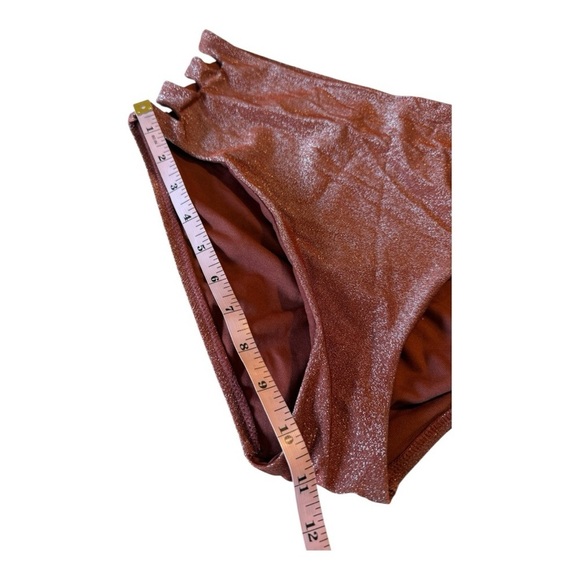 Bar III Shimmer Core Sparkly Brown Hip Slash Cutout High-Waisted Bikini Bottoms - Picture 8 of 15